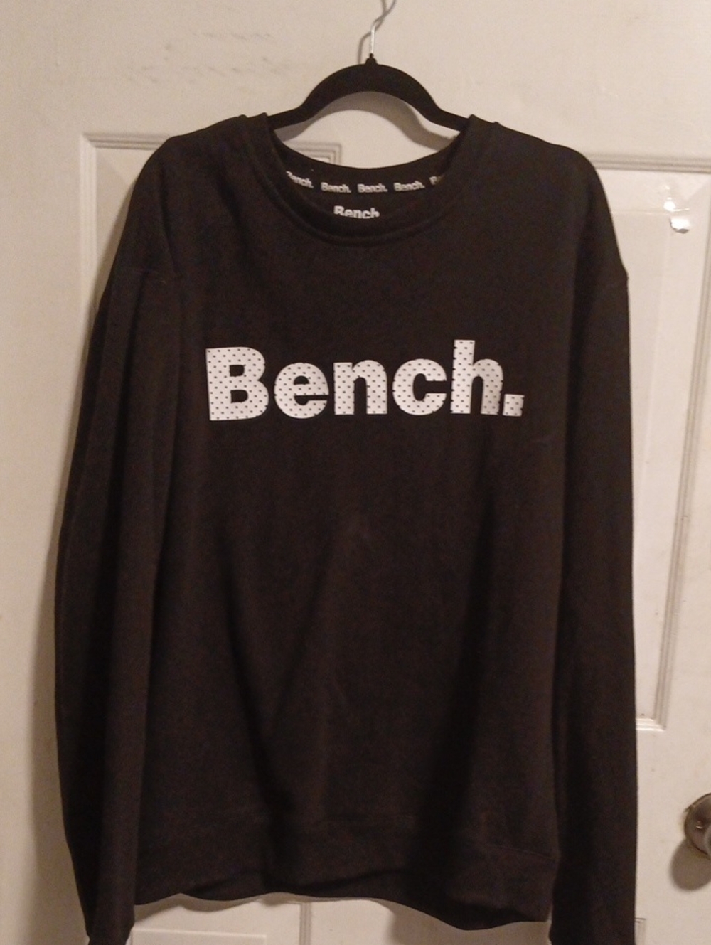 Bench Black Crewneck Sweatshirt with White Logo Dot Print